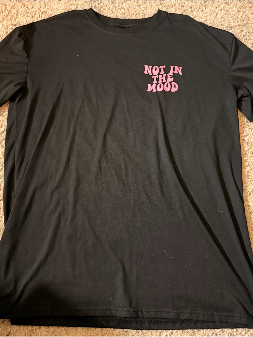 SHEIN Black Short Sleeve Tee with Pink "Not In The Mood" Graphic